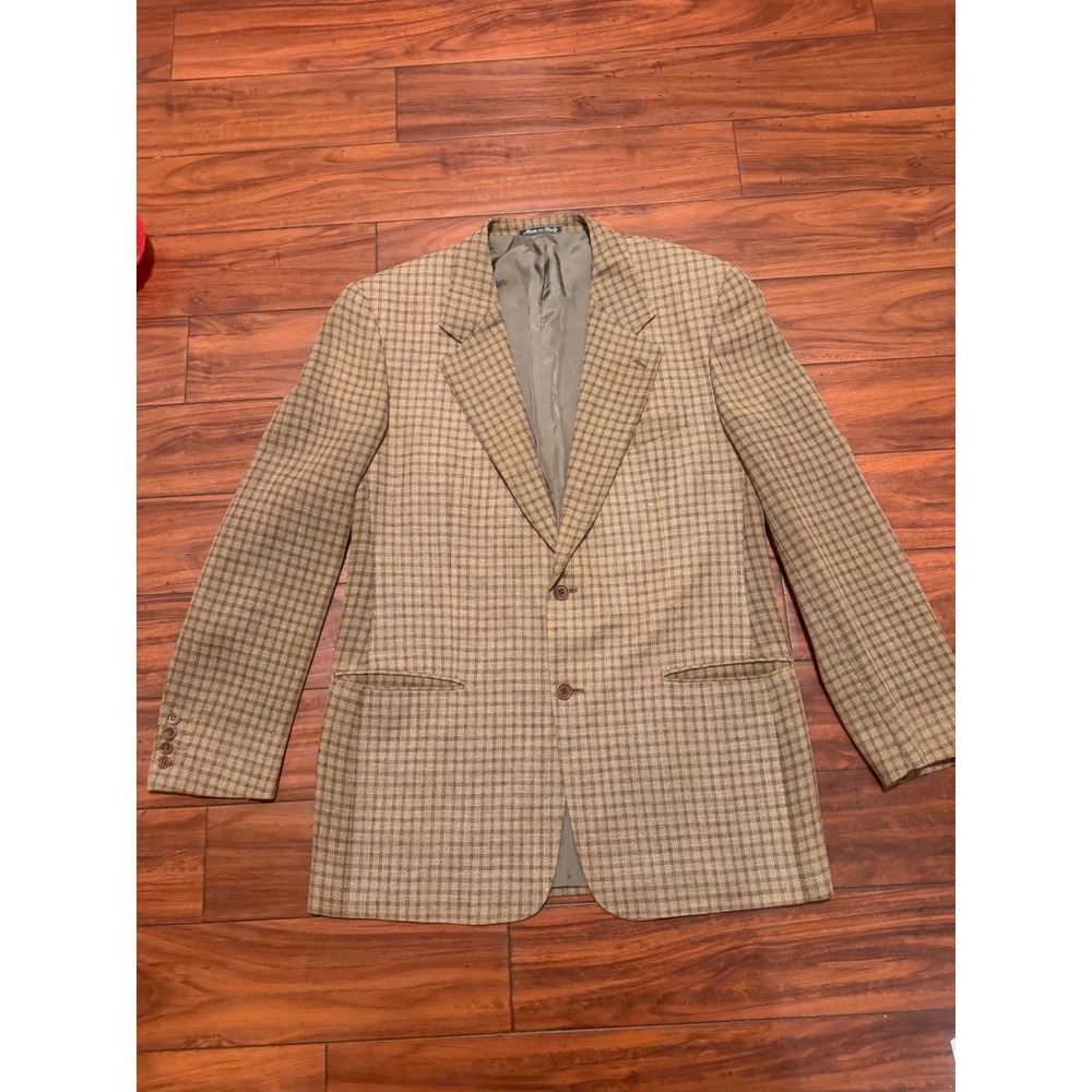Vintage Valentino Uomo Saks Fifth Avenue Blazer Tan Brown Check Made in Italy